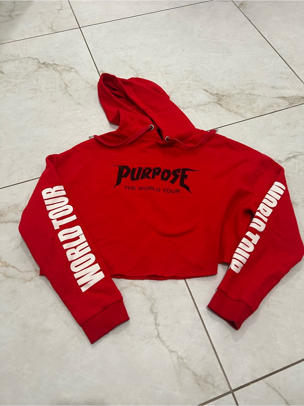 Justin Bieber Red Purpose World Tour Cropped Hoodie Size Small